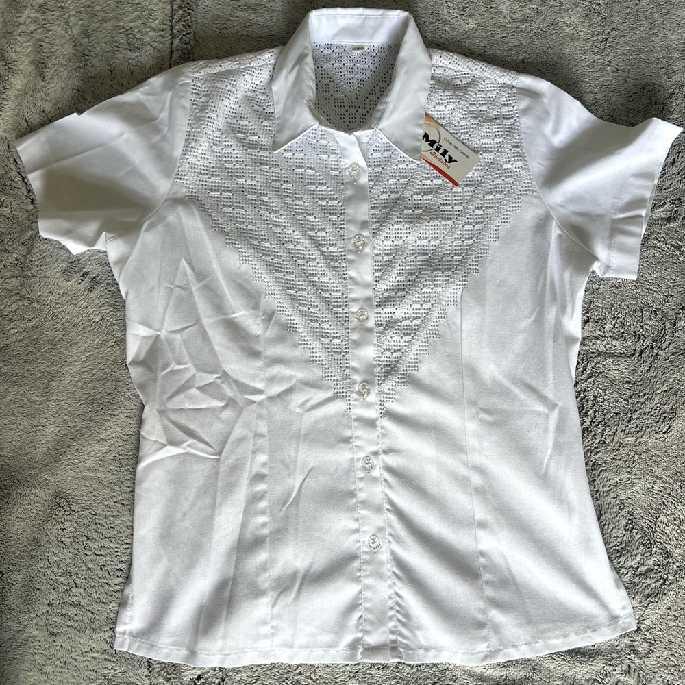 White Short Sleeve Button Up Blouse